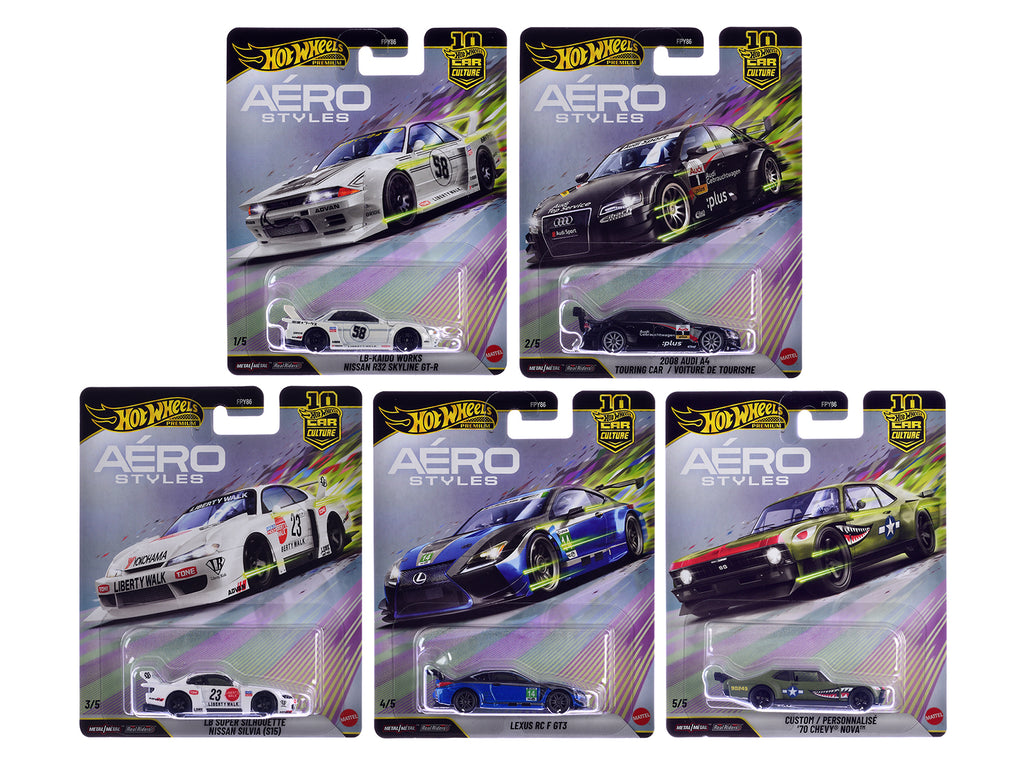 'Aero Styles' 5 piece Set 'Car Culture 10th Anniversary' 2026 Series U Diecast Model Cars by Hot Wheels