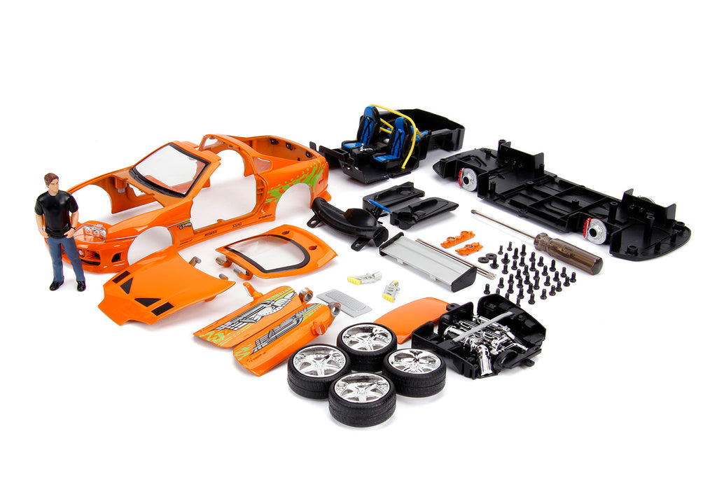 Model Kit Toyota Supra Metallic Orange with Brian Diecast Figure 'Fast & Furious' Movie 'Build N' Collect' 1/24 Diecast Model Car by Jada