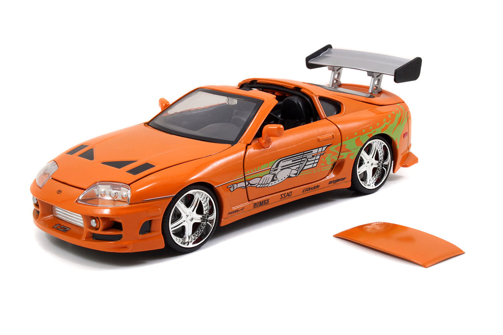 Model Kit Toyota Supra Metallic Orange with Brian Diecast Figure 'Fast & Furious' Movie 'Build N' Collect' 1/24 Diecast Model Car by Jada
