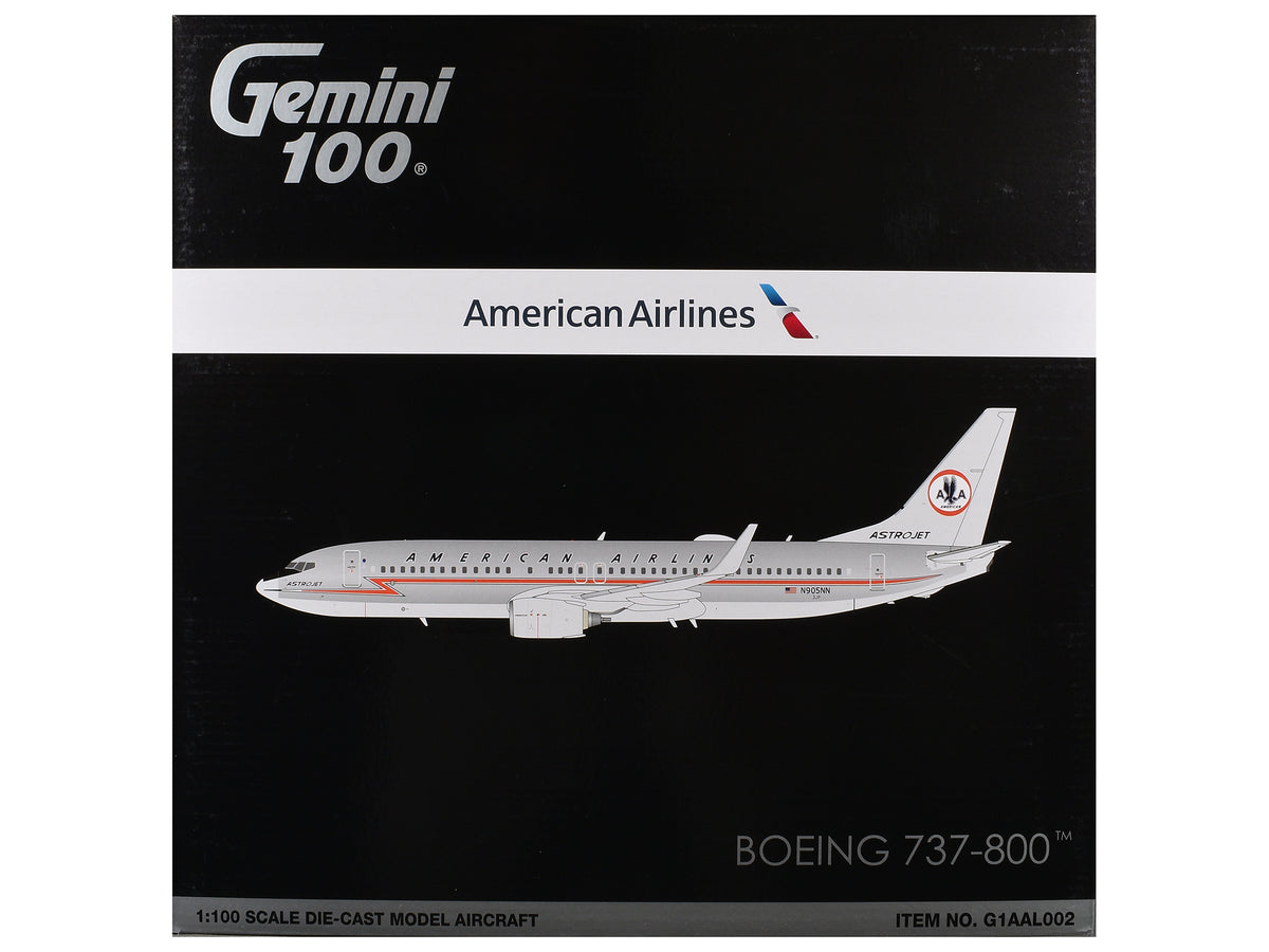 Boeing 737-800 Commercial Aircraft 'American Airlines - American Heritage Jet' (N905NN) Silver with Red Stripes 'Gemini 100' Series 1/100 Diecast Model Airplane by GeminiJets