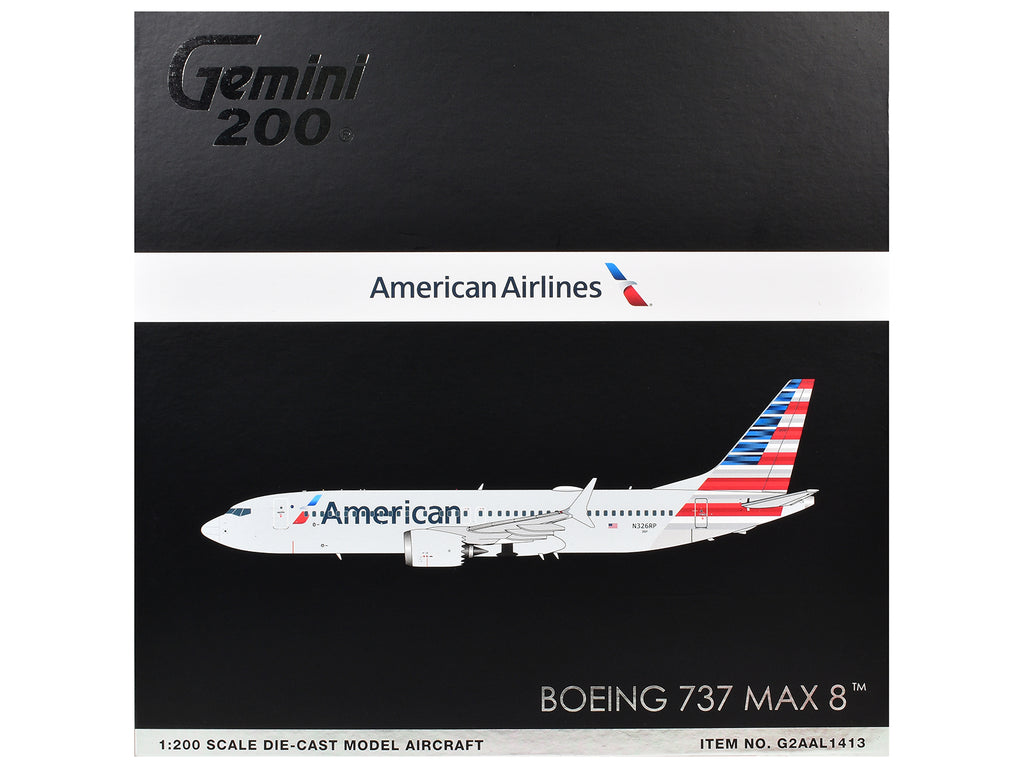 Boeing 737 MAX 8 Commercial Aircraft 'American Airlines' (N326RP) Gray with Striped Tail 'Gemini 200' Series 1/200 Diecast Model by GeminiJets