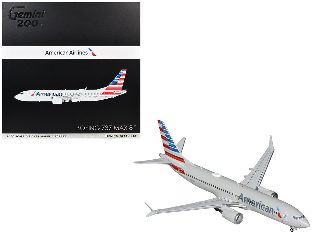 Boeing 737 MAX 8 Commercial Aircraft 'American Airlines' (N326RP) Gray with Striped Tail 'Gemini 200' Series 1/200 Diecast Model by GeminiJets