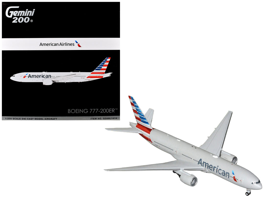 Boeing 777-200ER Commercial Aircraft 'American Airlines' (N788AN) Silver with Striped Tail 'Gemini 200' 1/200 Diecast Model Airplane by GeminiJets