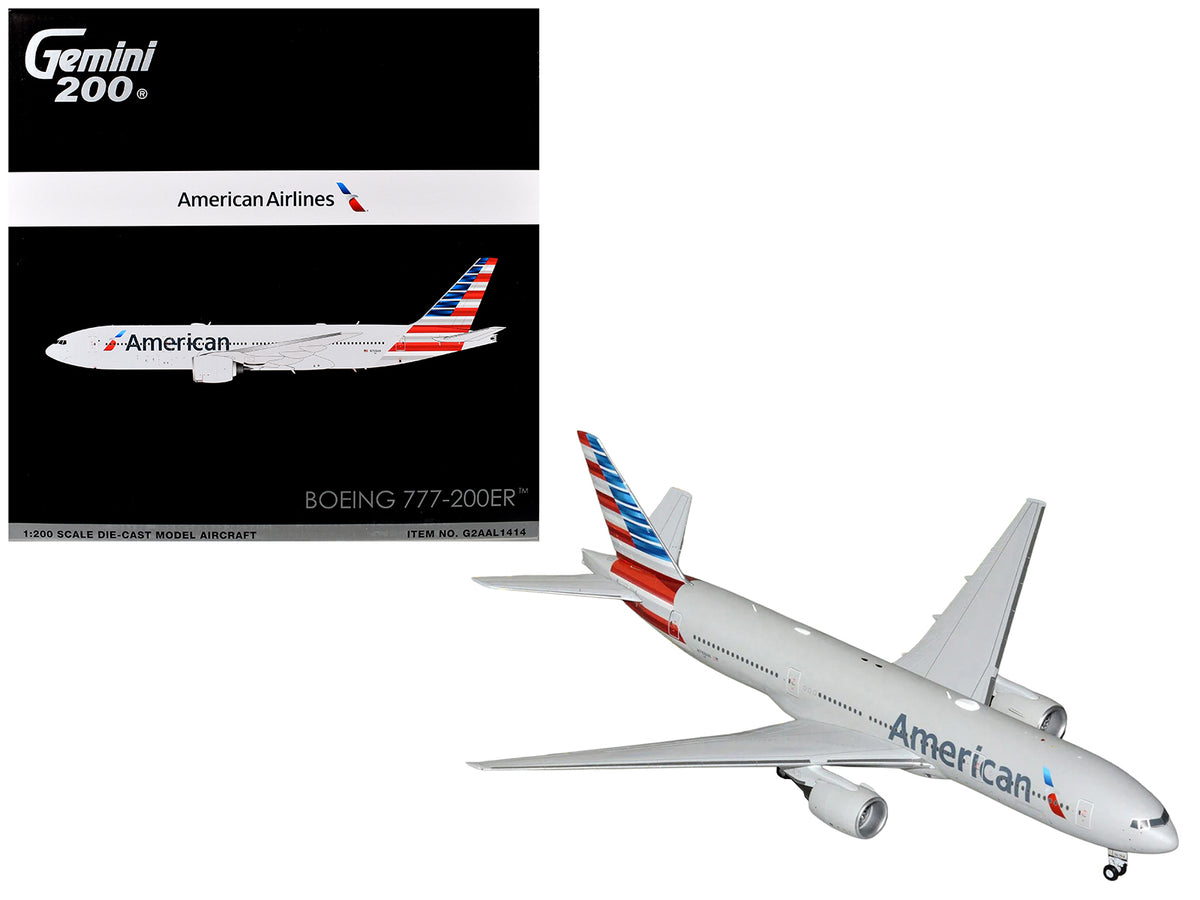 Boeing 777-200ER Commercial Aircraft 'American Airlines' (N788AN) Silver with Striped Tail 'Gemini 200' 1/200 Diecast Model Airplane by GeminiJets