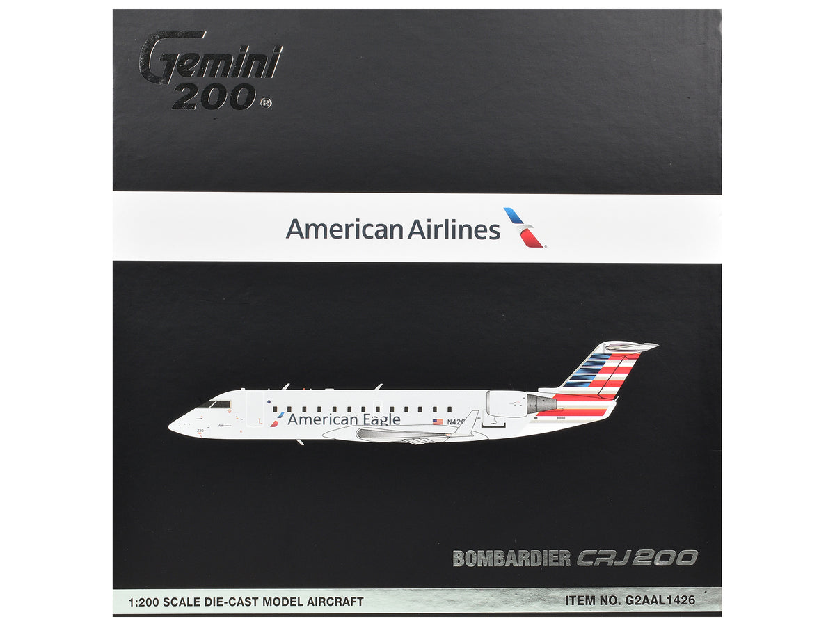 Bombardier CRJ200 Commercial Aircraft 'American Eagle' (N420AW) Gray with Striped Tail 'Gemini 200' Series 1/200 Diecast Model Airplane by GeminiJets