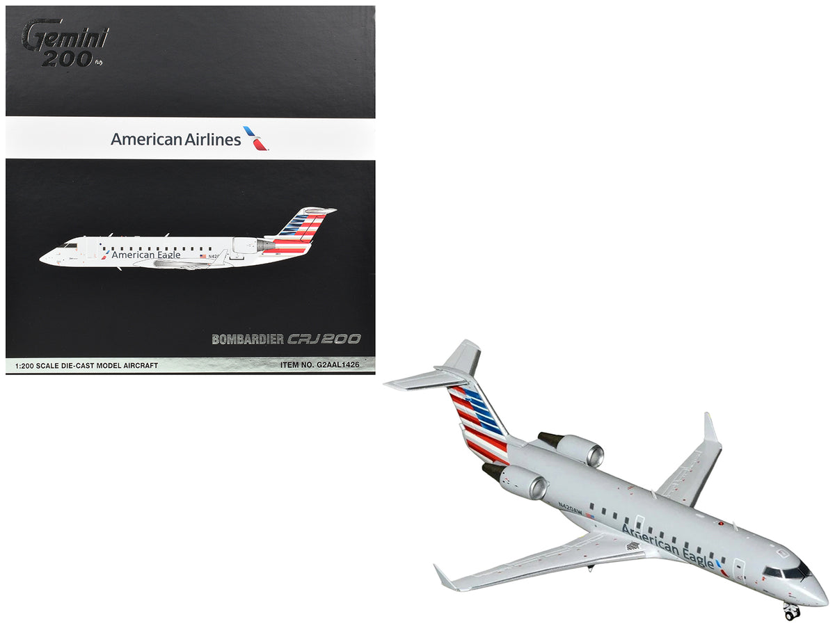 Bombardier CRJ200 Commercial Aircraft 'American Eagle' (N420AW) Gray with Striped Tail 'Gemini 200' Series 1/200 Diecast Model Airplane by GeminiJets