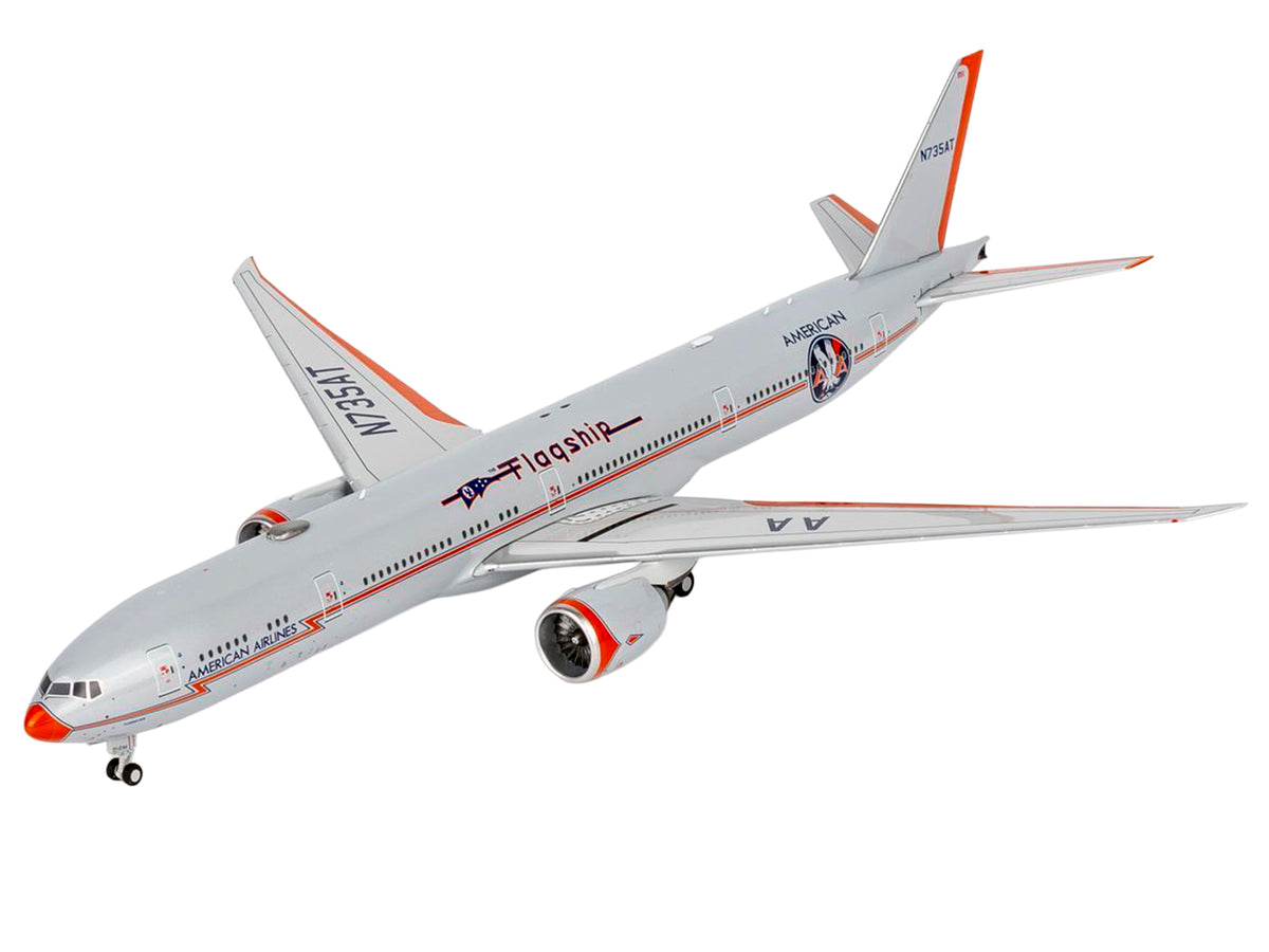 Boeing 777-300ER Commercial Aircraft 'American Airlines - Flagship DFW' (N735AT) Silver with Otange Stripes 'Gemini 200' Series 1/200 Diecast Model by GeminiJets