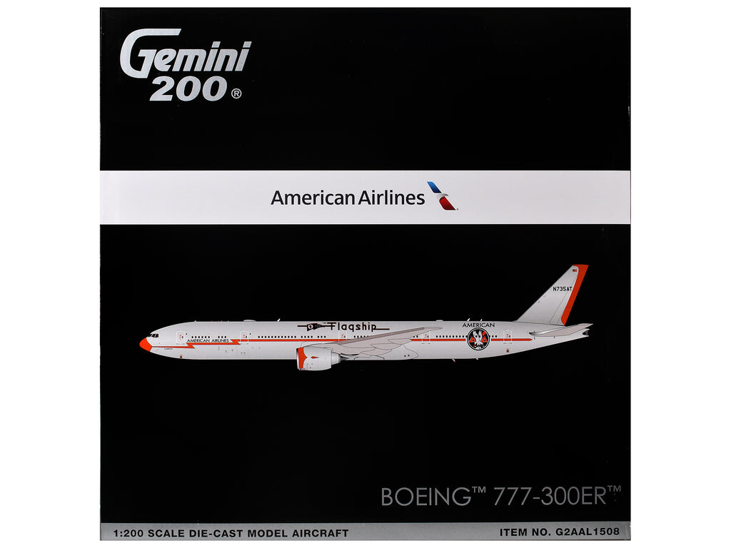 Boeing 777-300ER Commercial Aircraft 'American Airlines - Flagship DFW' (N735AT) Silver with Otange Stripes 'Gemini 200' Series 1/200 Diecast Model by GeminiJets
