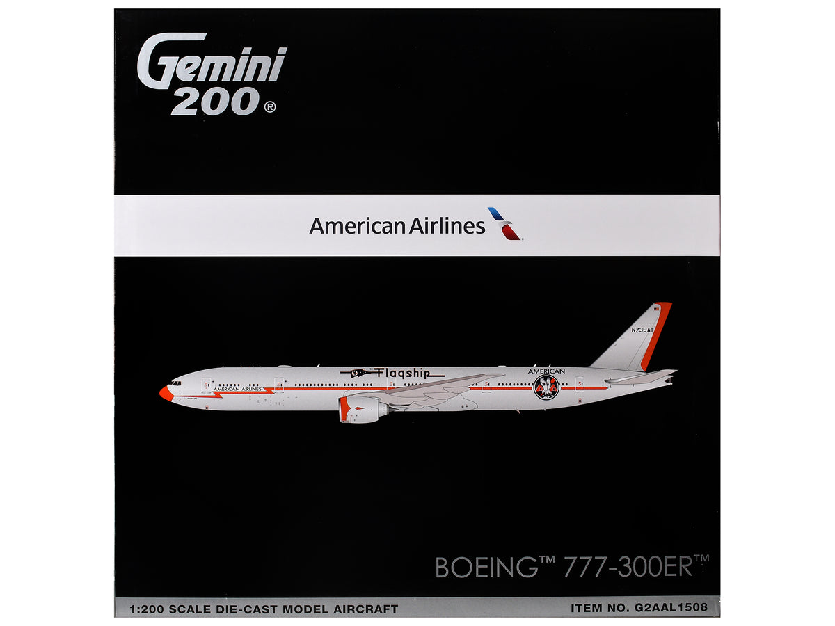 Boeing 777-300ER Commercial Aircraft 'American Airlines - Flagship DFW' (N735AT) Silver with Otange Stripes 'Gemini 200' Series 1/200 Diecast Model by GeminiJets