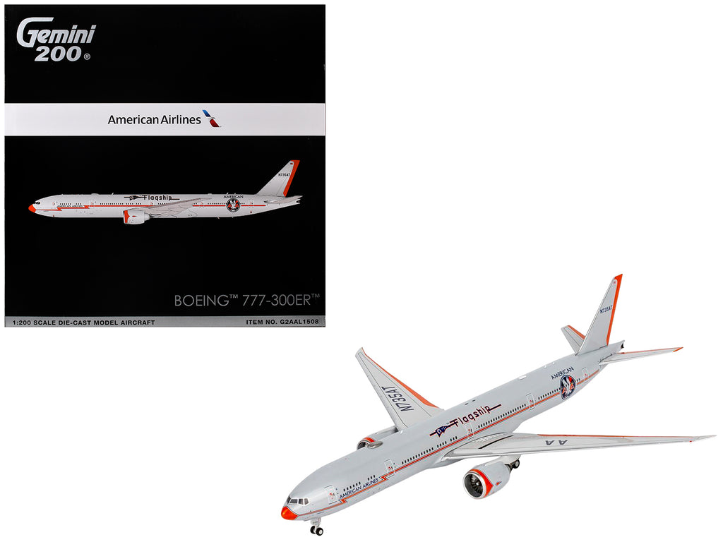 Boeing 777-300ER Commercial Aircraft 'American Airlines - Flagship DFW' (N735AT) Silver with Otange Stripes 'Gemini 200' Series 1/200 Diecast Model by GeminiJets