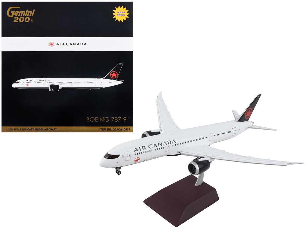 Boeing 787-9 Commercial Aircraft with Flaps Down 'Air Canada' White with Black Tail 'Gemini 200' Series 1/200 Diecast Model Airplane by GeminiJets