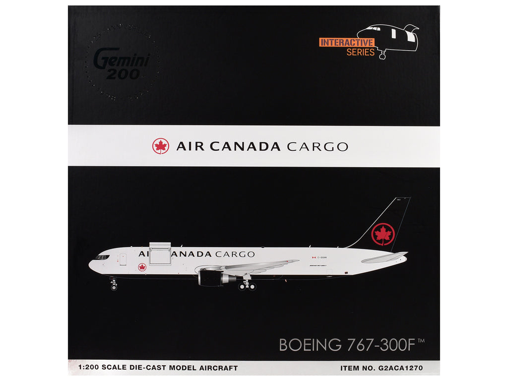 Boeing 767-300F Commercial Aircraft 'Air Canada Cargo' (C-GXHM) White with Black Tail 'Gemini 200 - Interactive Series' 1/200 Diecast Model Airplane by GeminiJets