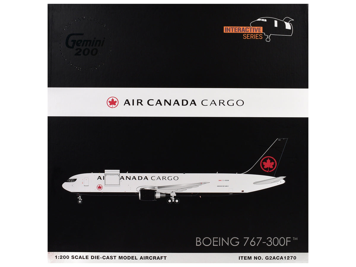 Boeing 767-300F Commercial Aircraft 'Air Canada Cargo' (C-GXHM) White with Black Tail 'Gemini 200 - Interactive Series' 1/200 Diecast Model Airplane by GeminiJets