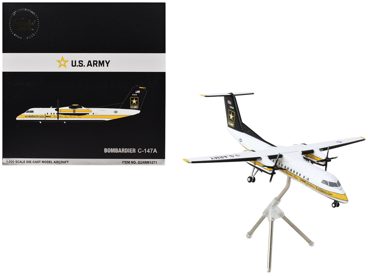 Bombardier C-147A Transport Aircraft 'Golden Knights Parachute Team' United States Army (17-01610) White with Yellow Stripes and Black Tail 'Gemini 200' Series 1/200 Diecast Model Airplane by GeminiJets