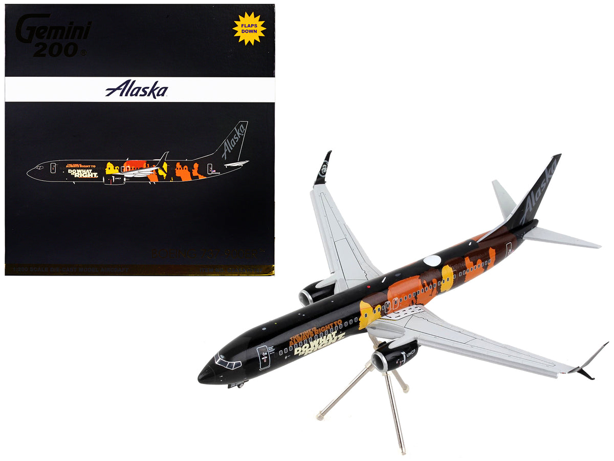 Boeing 737-900ER Commercial Aircraft with Flaps Down 'Alaska Airlines - Our Commitment' Black with Graphics 'Gemini 200' Series 1/200 Diecast Model Airplane by GeminiJets
