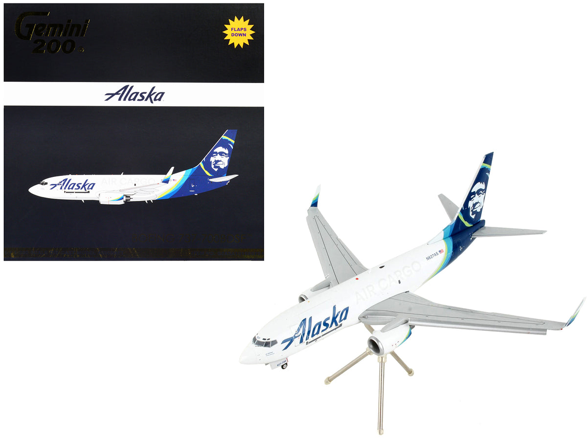 Boeing 737-700BDSF Commercial Aircraft with Flaps Down 'Alaska Air Cargo' White with Blue Tail 'Gemini 200' Series 1/200 Diecast Model Airplane by GeminiJets