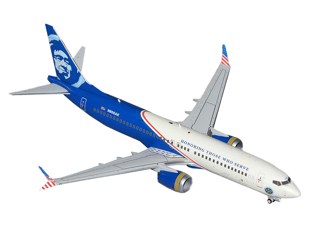 Boeing 737 MAX 8 Commercial Aircraft 'Alaska Airlines - Honoring Those Who Serve' (N806AK) White and Blue 'Gemini 200' Series 1/200 Diecast Model Airplane by GeminiJets