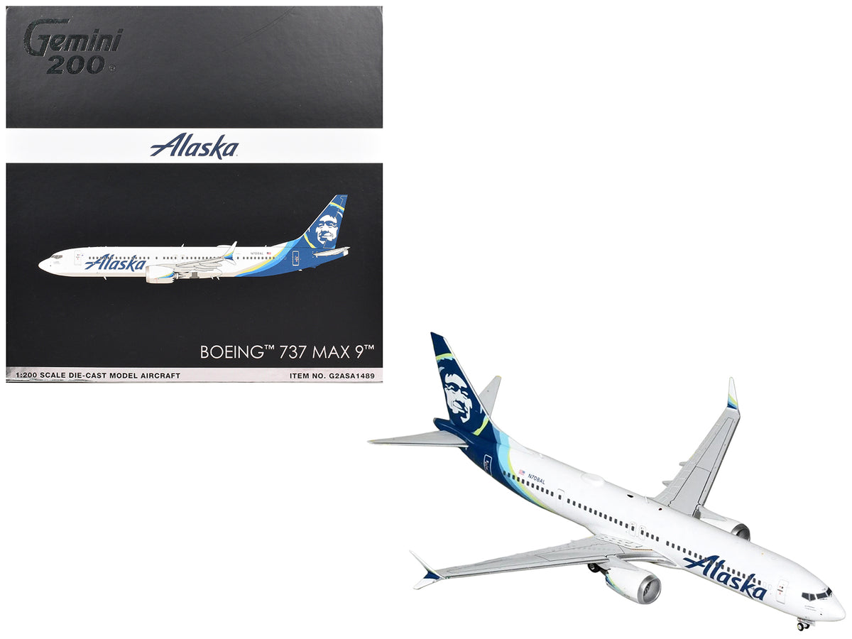 Boeing 737 MAX 9 Commercial Aircraft 'Alaska Airlines' (N708AL) White with Blue Tail 'Gemini 200' Series 1/200 Diecast Model Airplane by GeminiJets