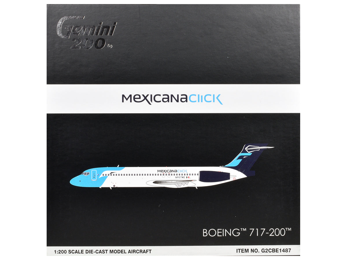 Boeing 717-200 Commercial Aircraft 'Mexicana Click' (N907ME) White with Light Blue Nose and Dark Blue Tail 'Gemini 200' Series 1/200 Diecast Model Airplane by GeminiJets