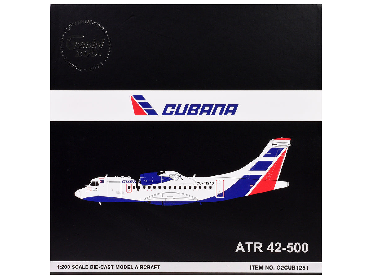 ATR 42-500 Commercial Aircraft 'Cubana' (CU-T1240) White with Blue and Red Tail 'Gemini 200' Series 1/200 Diecast Model Airplane by GeminiJets
