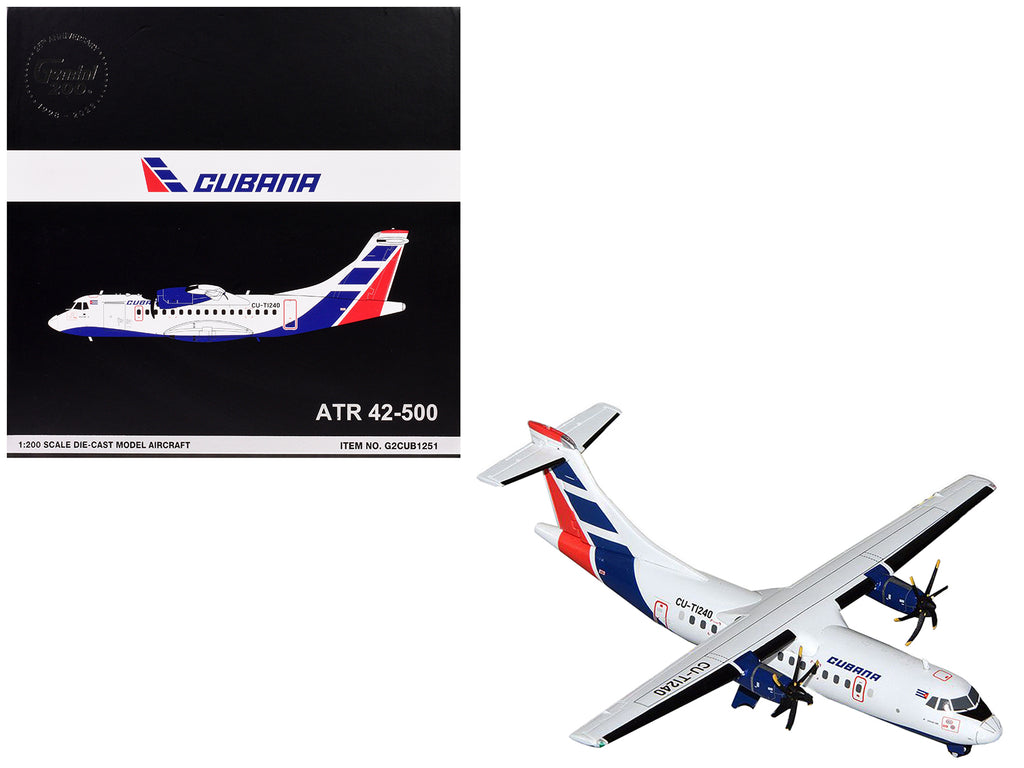 ATR 42-500 Commercial Aircraft 'Cubana' (CU-T1240) White with Blue and Red Tail 'Gemini 200' Series 1/200 Diecast Model Airplane by GeminiJets