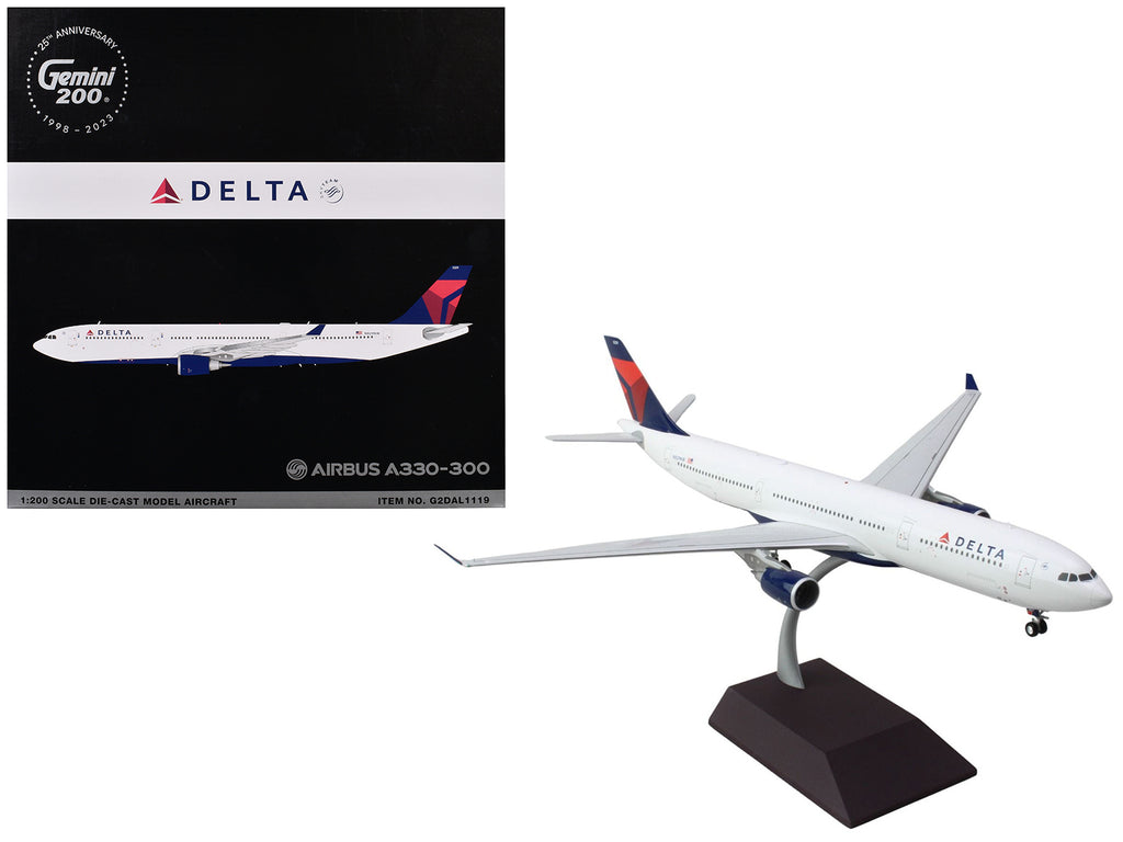Airbus A330-300 Commercial Aircraft 'Delta Air Lines' (N829NW) White with Blue and Red Tail 'Gemini 200' Series 1/200 Diecast Model Airplane by GeminiJets