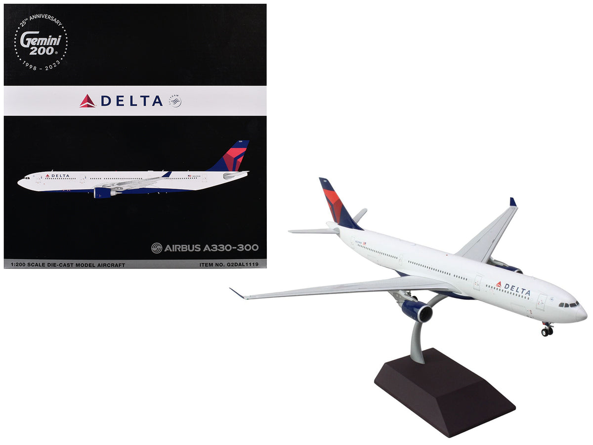Airbus A330-300 Commercial Aircraft 'Delta Air Lines' (N829NW) White with Blue and Red Tail 'Gemini 200' Series 1/200 Diecast Model Airplane by GeminiJets