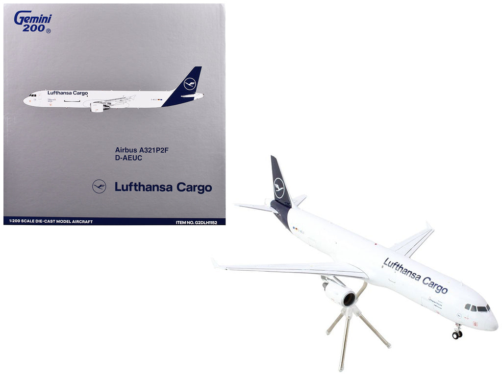 Airbus A321P2F Commercial Aircraft 'Lufthansa Cargo' (D-AEUC) White with Blue Tail 'Gemini 200' Series 1/200 Diecast Model Airplane by GeminiJets
