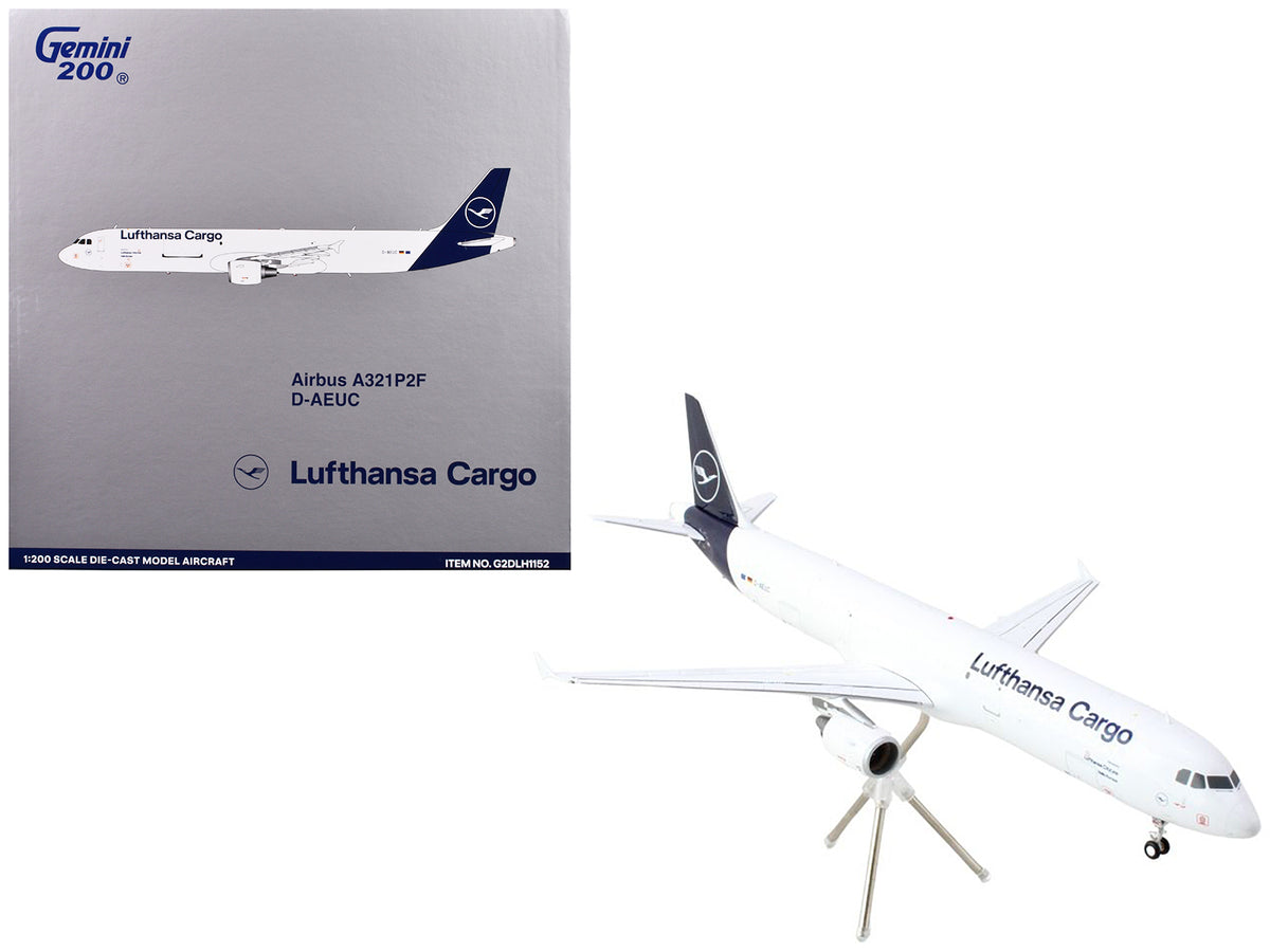 Airbus A321P2F Commercial Aircraft 'Lufthansa Cargo' (D-AEUC) White with Blue Tail 'Gemini 200' Series 1/200 Diecast Model Airplane by GeminiJets