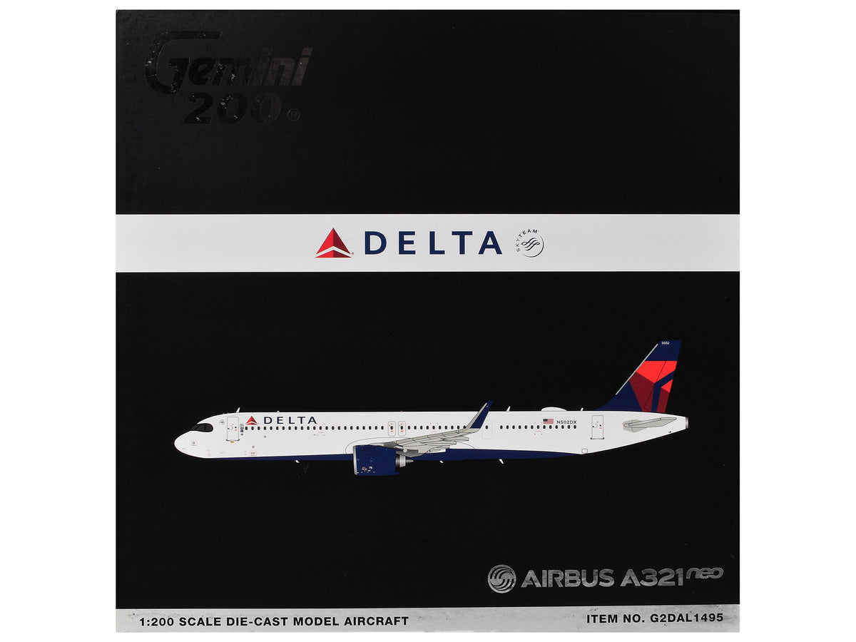 Airbus A321neo Commercial Aircraft 'Delta Air Lines' (N502DX) White with Blue and Red Tail 'Gemini 200' 1/200 Diecast Model Airplane by GeminiJets