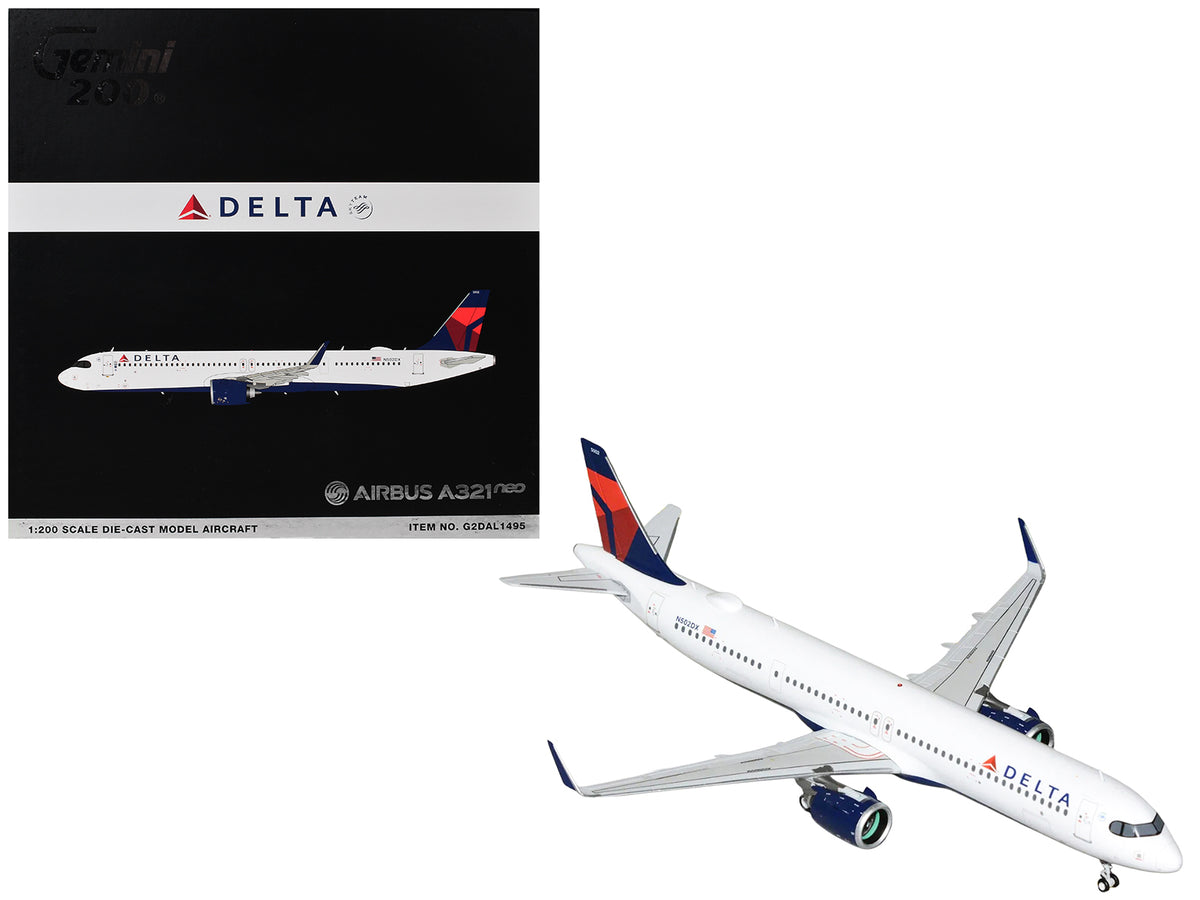 Airbus A321neo Commercial Aircraft 'Delta Air Lines' (N502DX) White with Blue and Red Tail 'Gemini 200' 1/200 Diecast Model Airplane by GeminiJets
