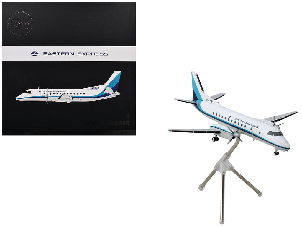 Saab 340A Commercial Aircraft 'Eastern Express/Bar Harbor' (N407BH) White with Blue Stripes 'Gemini 200' Series 1/200 Diecast Model Airplane by GeminiJets