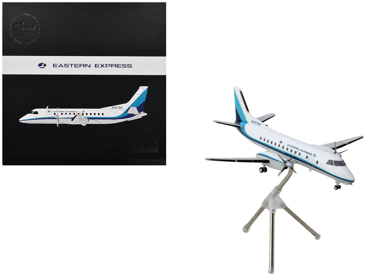 Saab 340A Commercial Aircraft 'Eastern Express/Bar Harbor' (N407BH) White with Blue Stripes 'Gemini 200' Series 1/200 Diecast Model Airplane by GeminiJets