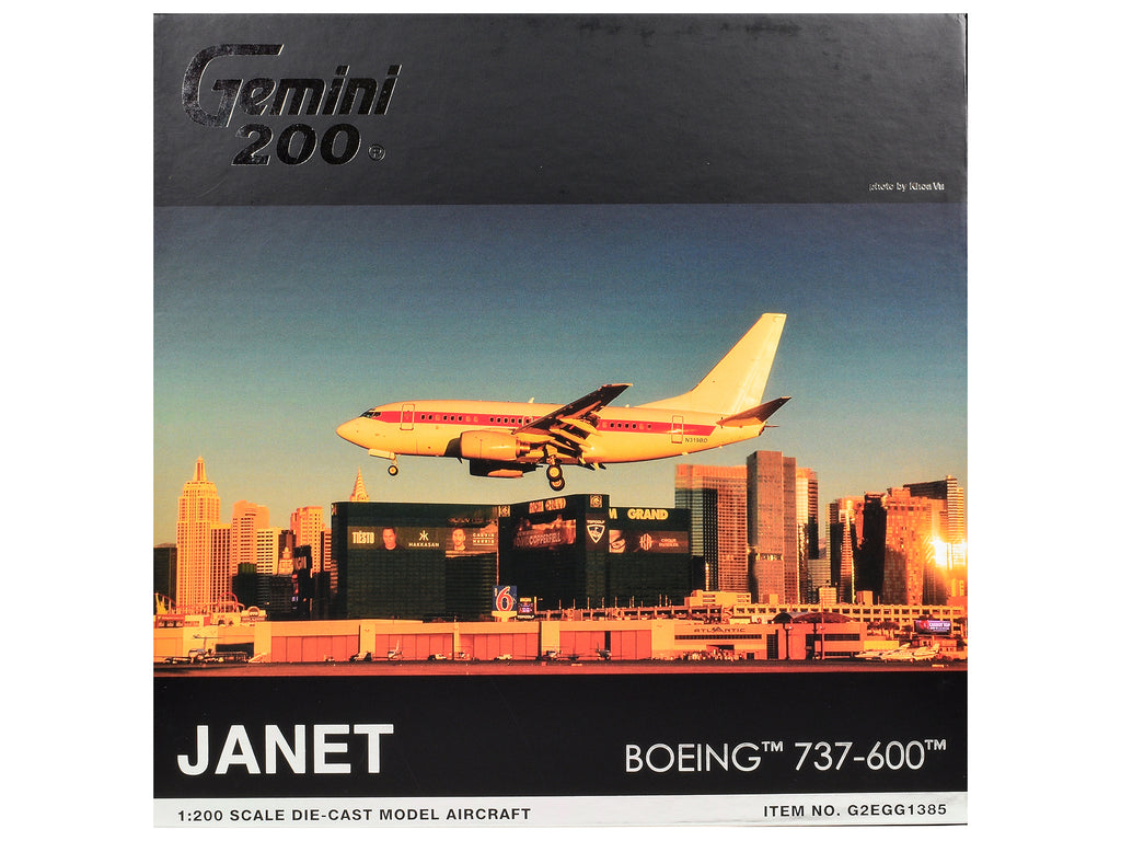 Boeing 737-600 Commercial Aircraft 'EG&G - Janet Airlines' (N319BD) White with Red Stripes 'Gemini 200' Series 1/200 Diecast Model Airplane by GeminiJets