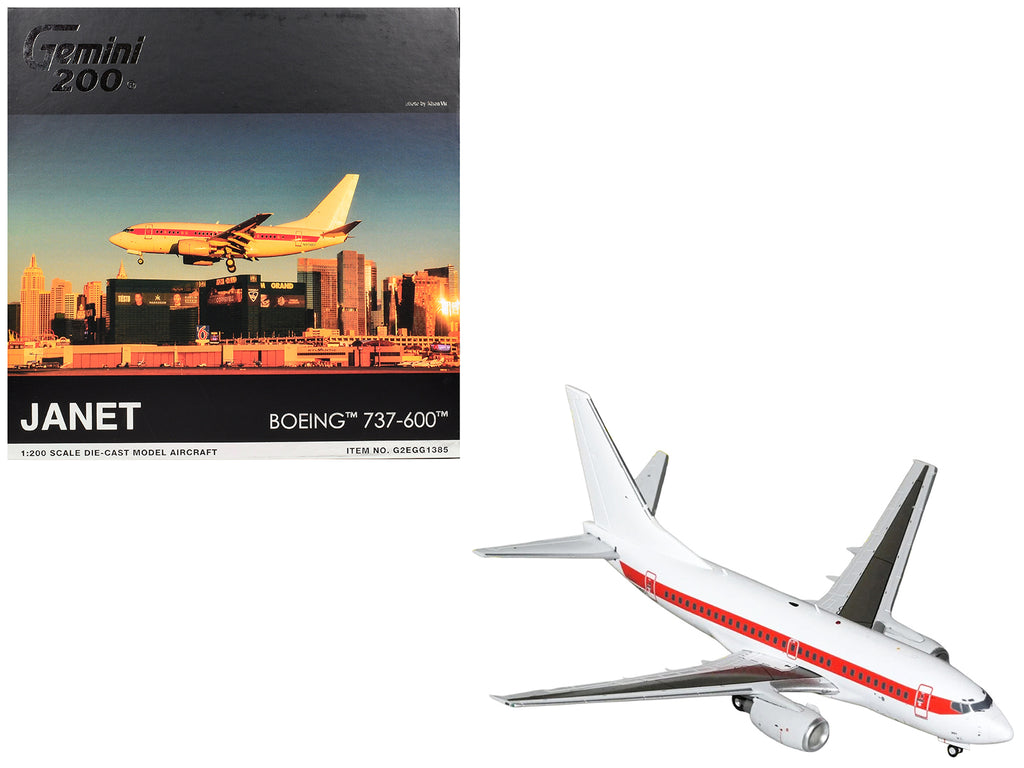 Boeing 737-600 Commercial Aircraft 'EG&G - Janet Airlines' (N319BD) White with Red Stripes 'Gemini 200' Series 1/200 Diecast Model Airplane by GeminiJets