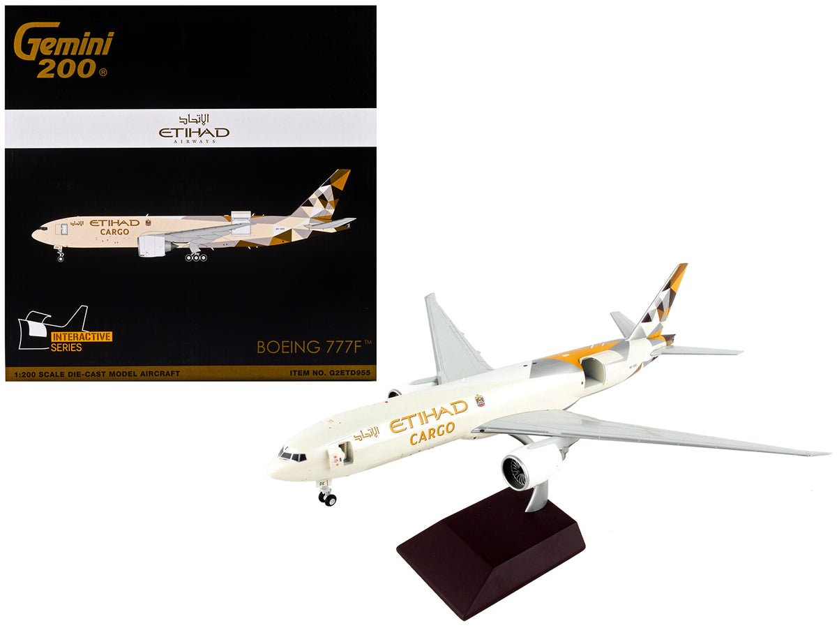 Boeing 777F Commercial Aircraft 'Etihad Airways Cargo' Beige with Tail Graphics 'Gemini 200 - Interactive' Series 1/200 Diecast Model Airplane by GeminiJets