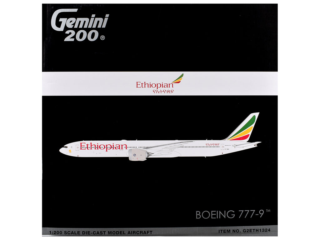 Boeing 777-9 Commercial Aircraft 'Ethiopian Airlines' (ET-BBX) White with Tail Stripes 'Gemini 200' Series 1/200 Diecast Model Airplane by GeminiJets