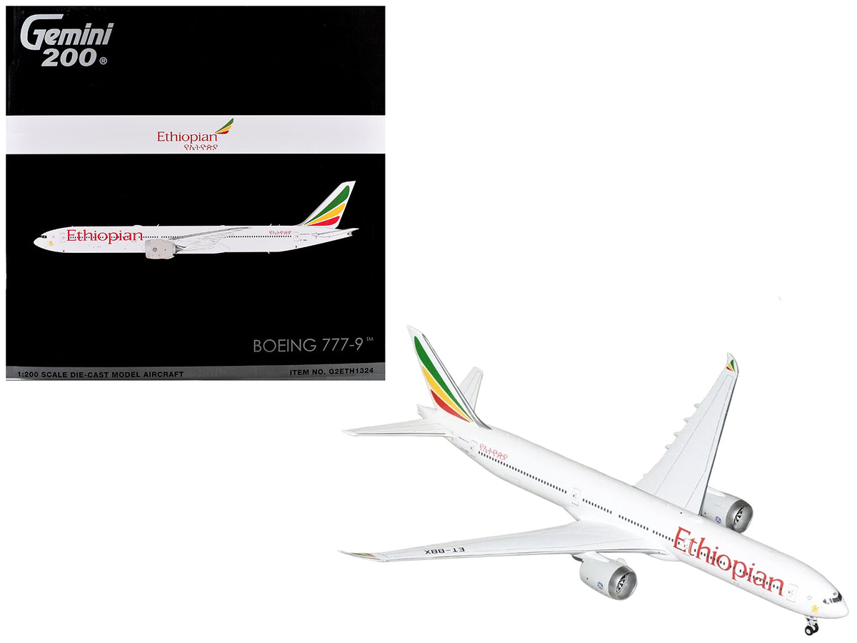 Boeing 777-9 Commercial Aircraft 'Ethiopian Airlines' (ET-BBX) White with Tail Stripes 'Gemini 200' Series 1/200 Diecast Model Airplane by GeminiJets
