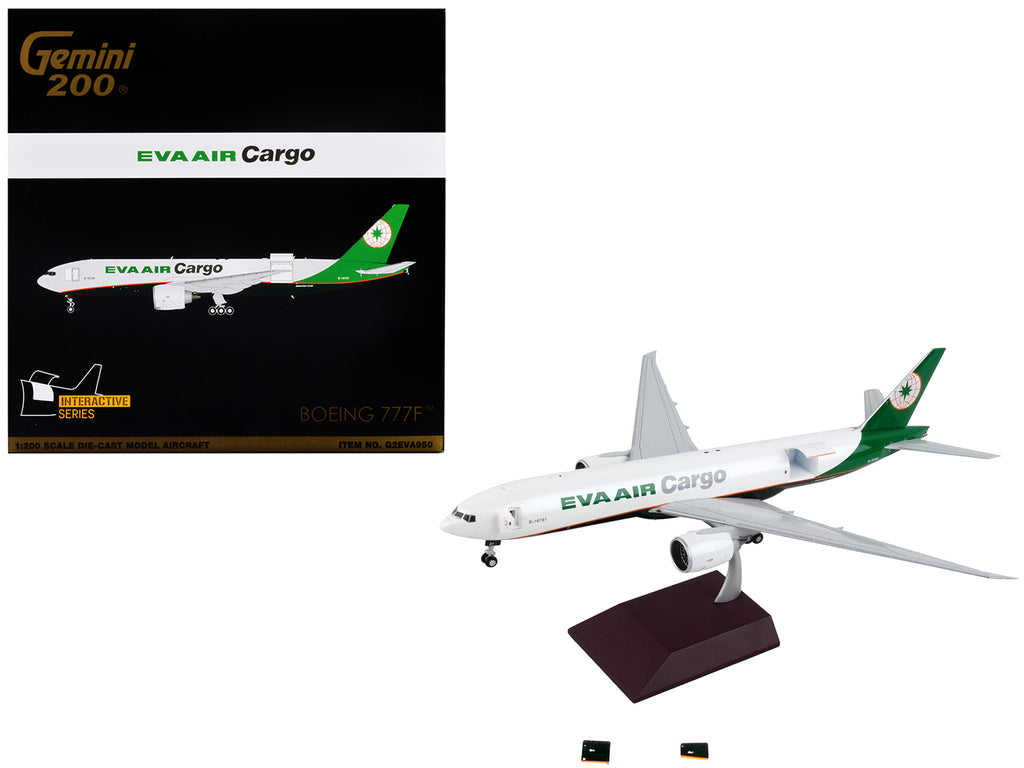 Boeing 777F Commercial Aircraft 'Eva Air Cargo' White with Green Tail 'Gemini 200 - Interactive' Series 1/200 Diecast Model Airplane by GeminiJets
