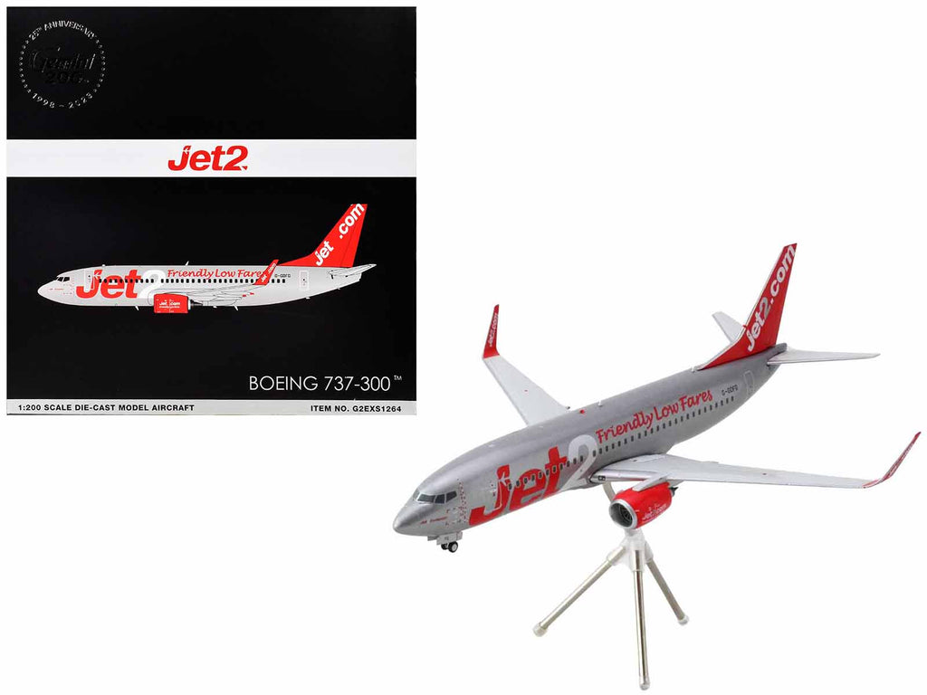 Boeing 737-300 Commercial Aircraft 'Jet2' (G-GDFG) Gray Metallic with Red Tail 'Gemini 200' Series 1/200 Diecast Model Airplane by GeminiJets