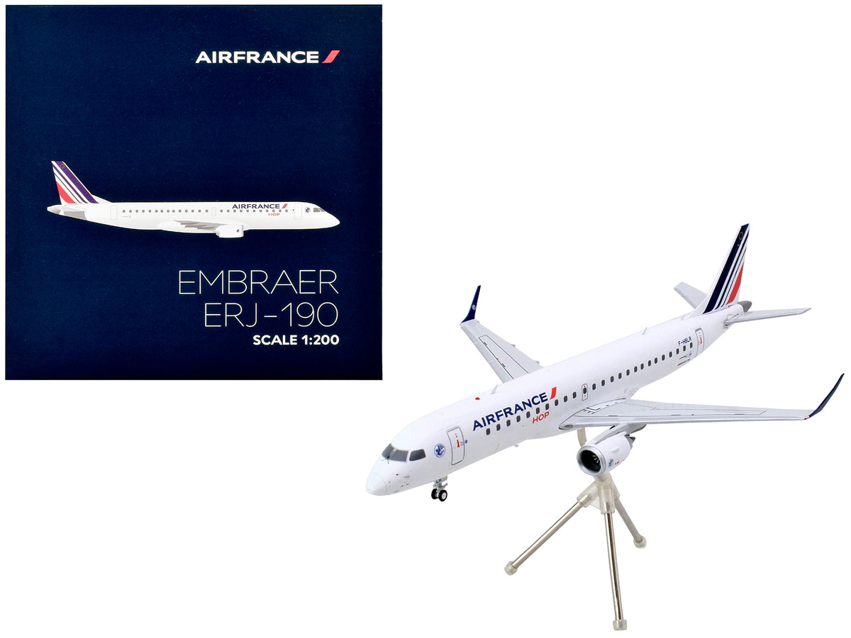Embraer ERJ-190 Commercial Aircraft 'Air France Hop' (F-HBLN) White with Striped Tail 'Gemini 200' Series 1/200 Diecast Model Airplane by GeminiJets