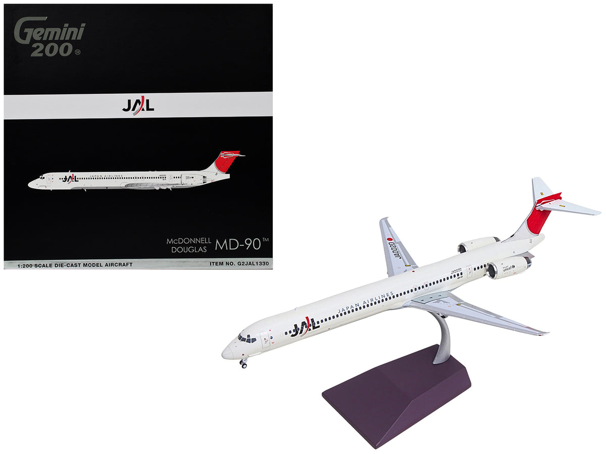 McDonnell Douglas MD-90 Commercial Aircraft 'Japan Airlines' (JA002D) White with Red Tail 'Gemini 200' Series 1/200 Diecast Model by GeminiJets