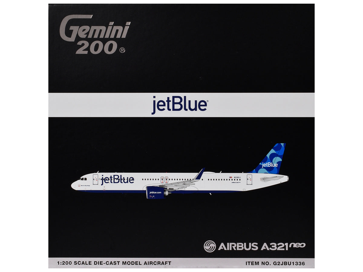 Airbus A321neo Commercial Aircraft 'JetBlue Airways' (N2180J) White with Blue Tail 'Gemini 200' Series 1/200 Diecast Model by GeminiJets