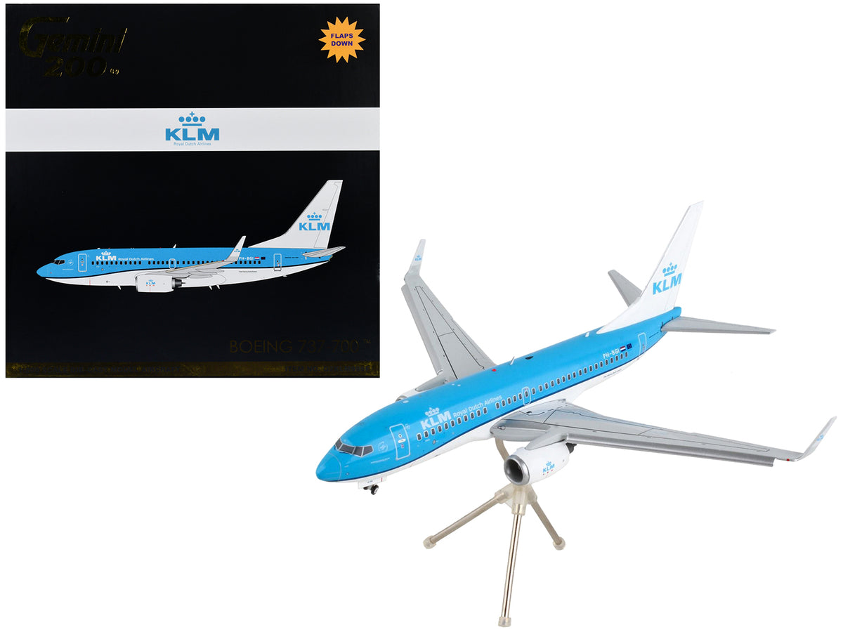 Boeing 737-700 Commercial Aircraft with Flaps Down 'KLM Royal Dutch Airlines' Blue with White Tail 'Gemini 200' Series 1/200 Diecast Model Airplane by GeminiJets