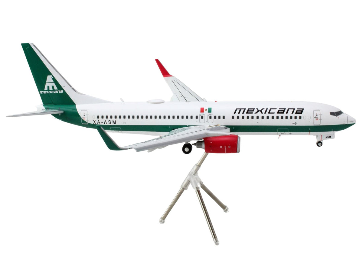 Boeing 737-800 Commercial Aircraft with Flaps Down 'Mexicana' (XA-ASM) White with Green Stripes 'Gemini 200' Series 1/200 Diecast Model Airplane by GeminiJets