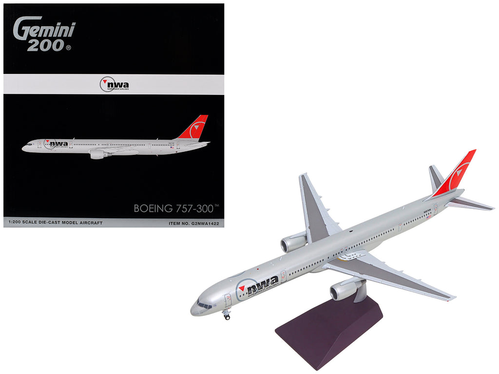 Boeing 757-300 Commercial Aircraft 'Northwest Airlines' (N587NW) Silver with Red Tail 'Gemini 200' Series 1/200 Diecast Model by GeminiJets