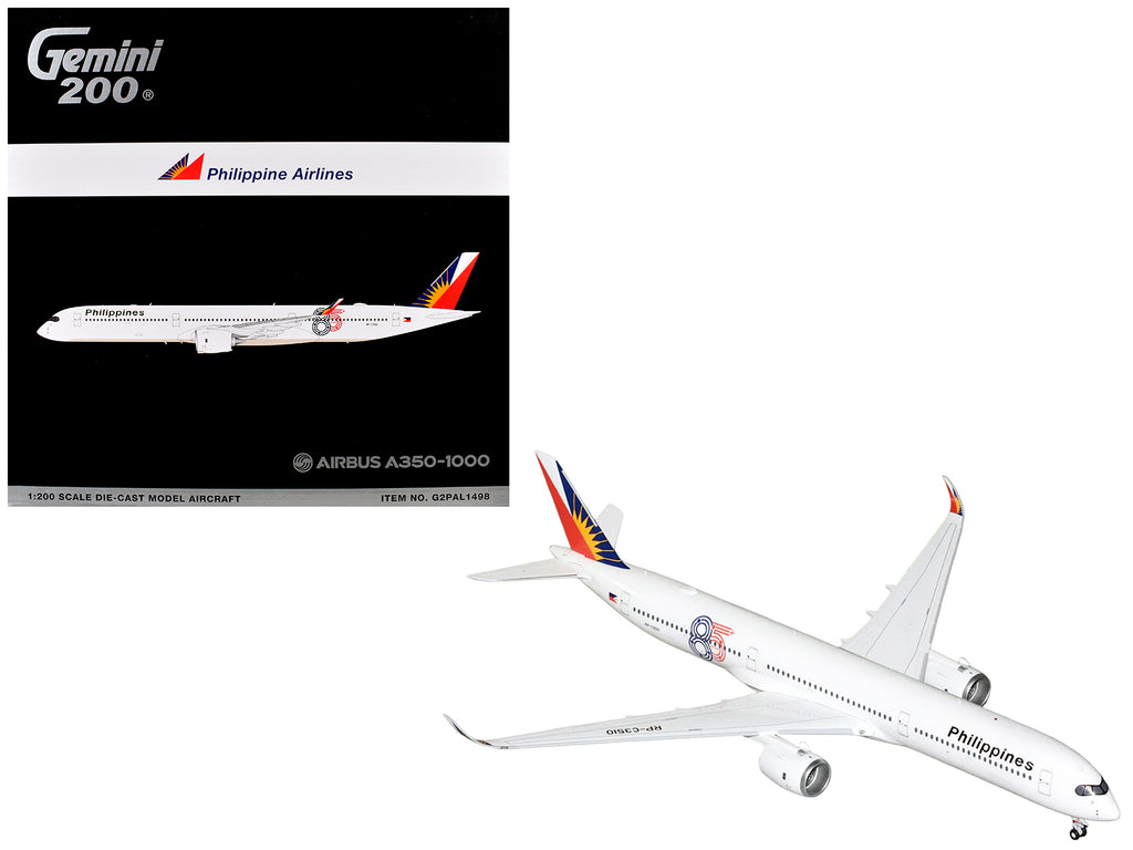 Airbus A350-1000 Commercial Aircraft 'Philippine Airlines' (RP-C3510) White with Tail Graphics 'Gemini 200' 1/200 Diecast Model Airplane by GeminiJets