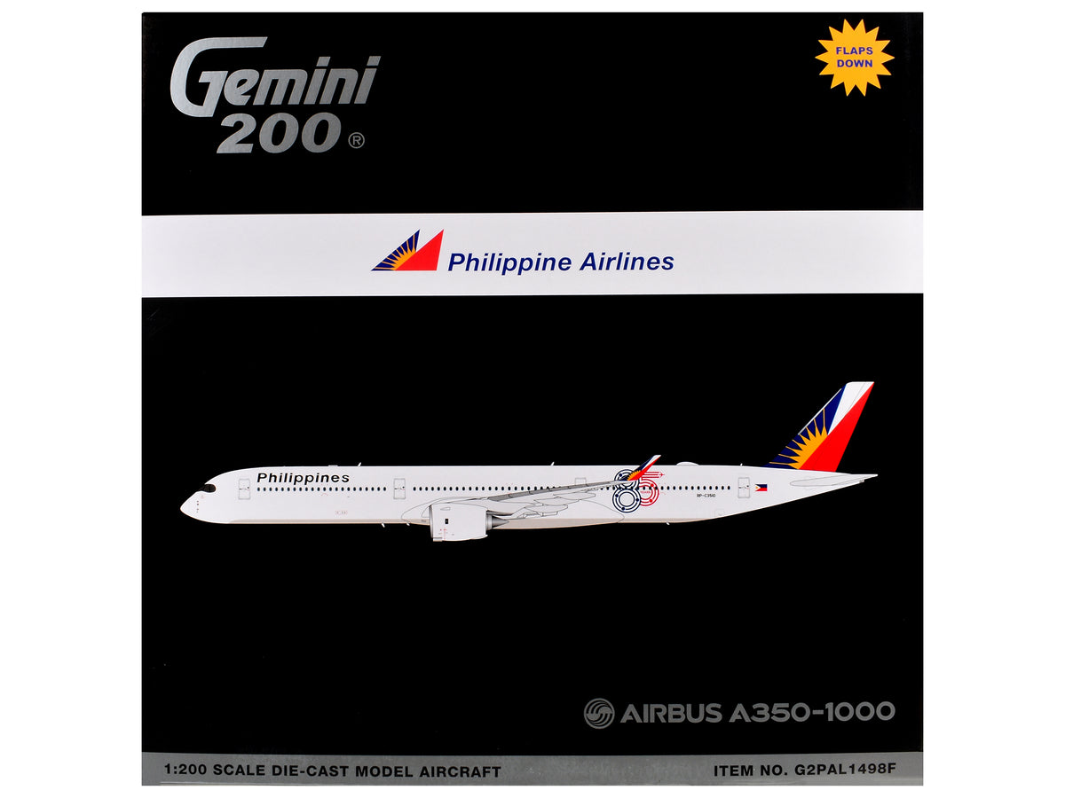 Airbus A350-1000 Commercial Aircraft with Flaps Down 'Philippine Airlines' (RP-C3510) White with Tail Graphics 'Gemini 200' 1/200 Diecast Model Airplane by GeminiJets