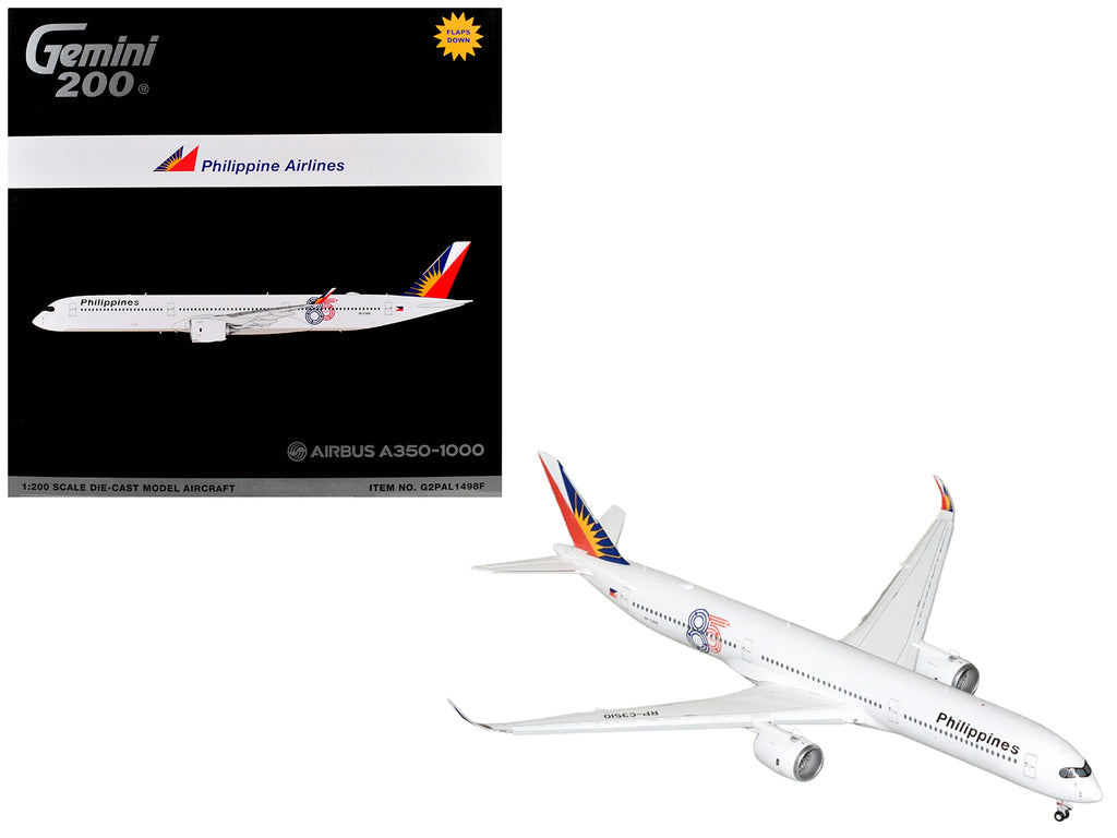 Airbus A350-1000 Commercial Aircraft with Flaps Down 'Philippine Airlines' (RP-C3510) White with Tail Graphics 'Gemini 200' 1/200 Diecast Model Airplane by GeminiJets