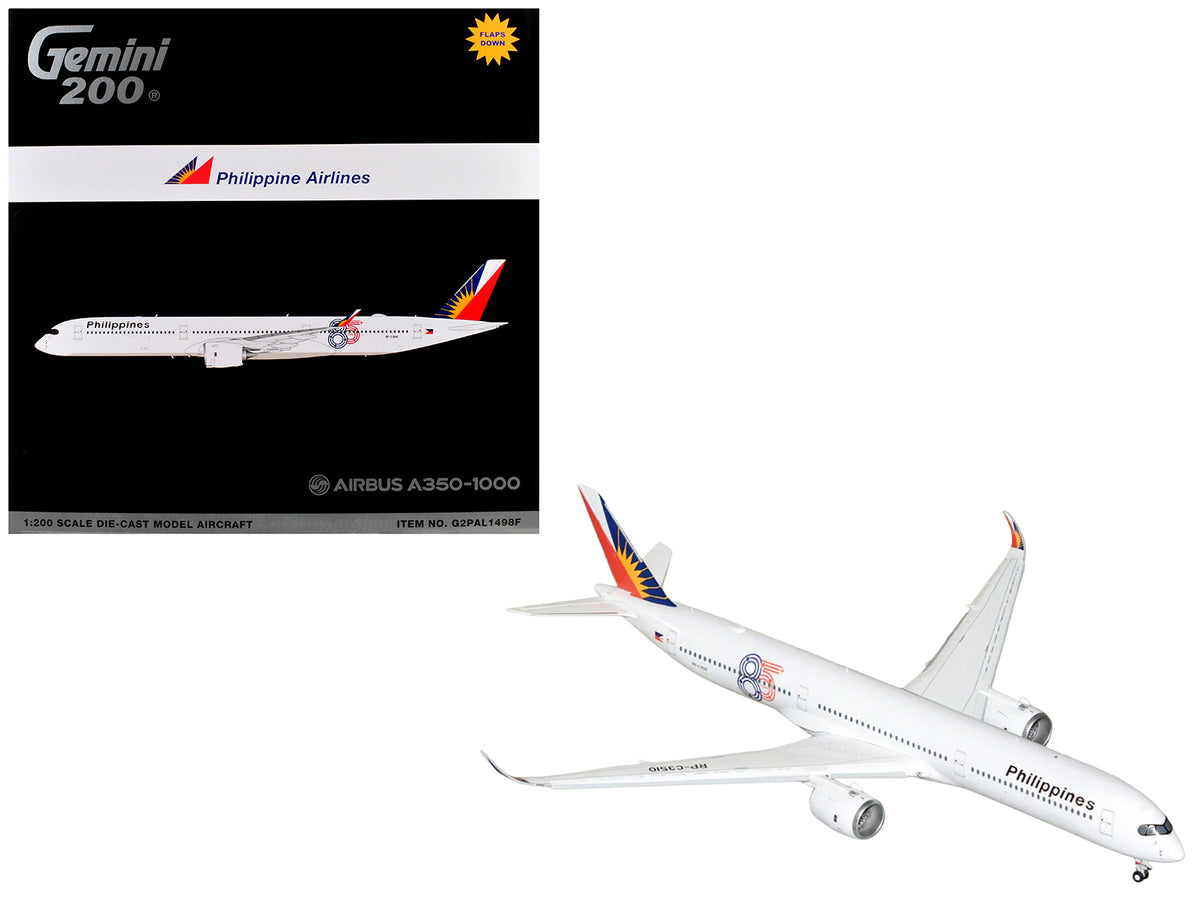 Airbus A350-1000 Commercial Aircraft with Flaps Down 'Philippine Airlines' (RP-C3510) White with Tail Graphics 'Gemini 200' 1/200 Diecast Model Airplane by GeminiJets